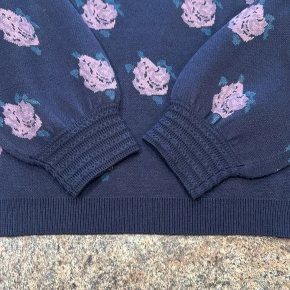 Hem & Thread Square Neck Floral Sweater Long Sleeve Charcoal Womens Size M - Picture 8 of 11